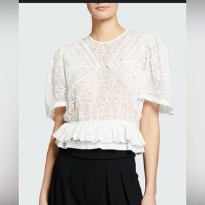 IRO
Steela Embroidered Lace Peplum Top
 White Lace Blouse with Peplum